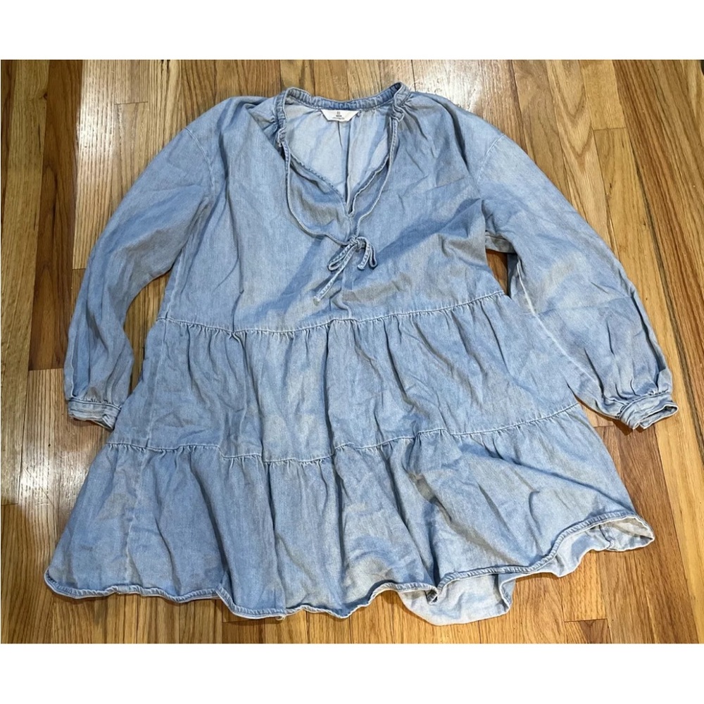 H&M Denim Tiered Long Sleeve Dress , Shirt M